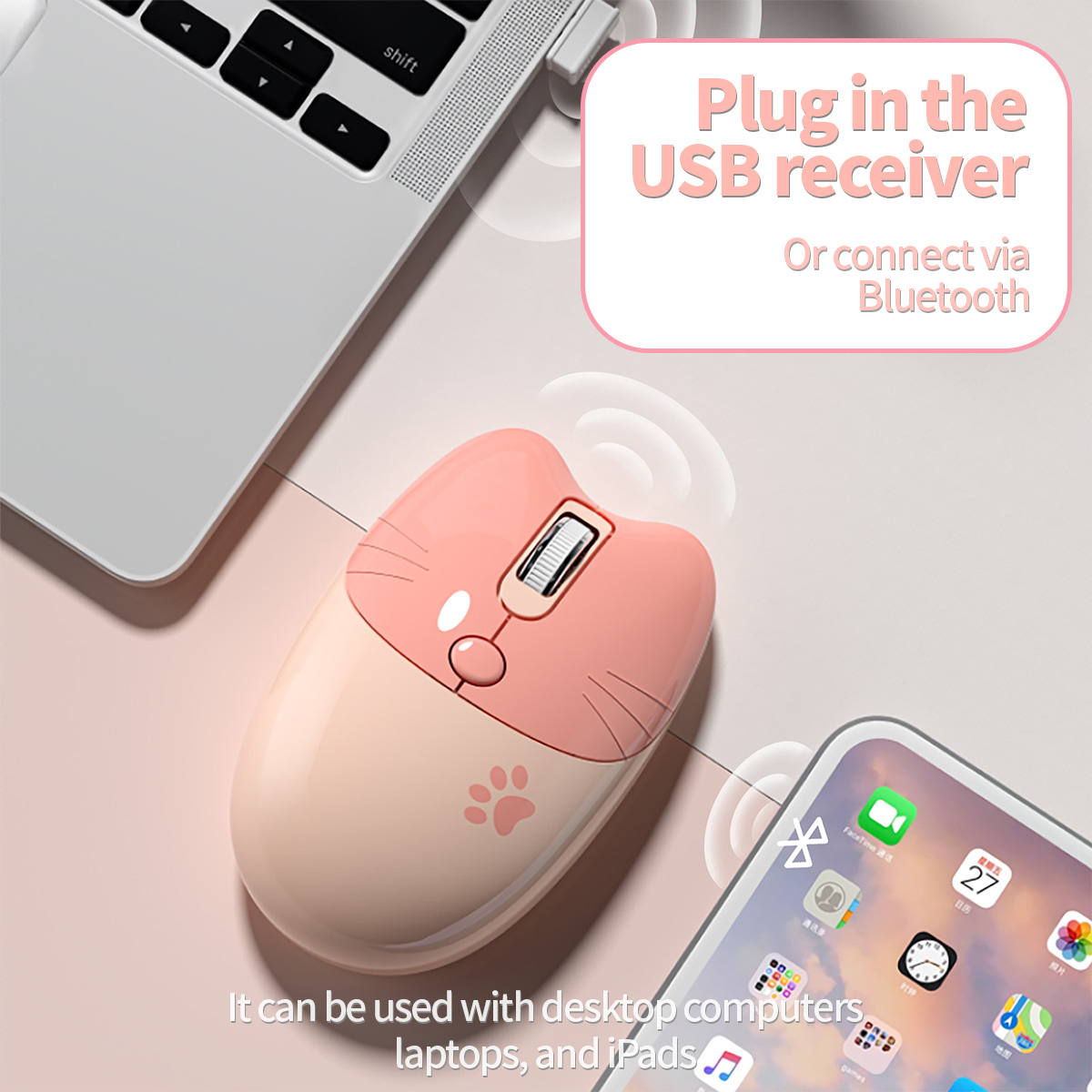 ワイヤレスBluetooth接続 猫型マウス